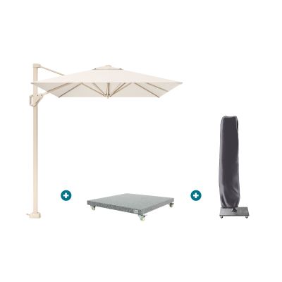 Platinum Voyager zweefparasol T1 2,5x2,5 m. - Sand Ivory met voet en hoes