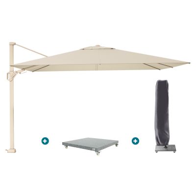 Platinum Challenger zweefparasol Premium T2 2,6x3,5 m - Sand Champagne met voet en hoes
