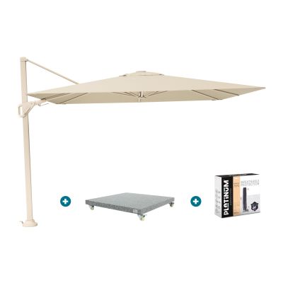 Platinum Nexus T2 zweefparasol 3x3 m. - Champagne sandstone - met Madrid voet en hoes