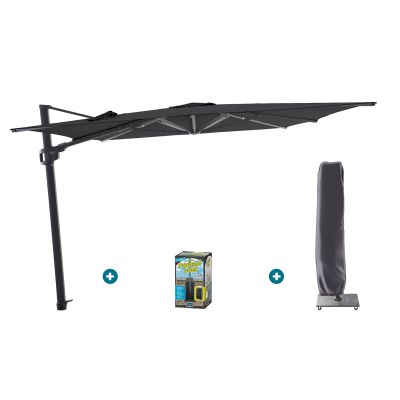 Perfect Shadow Ultra Eclipse Zweefparasol - 3x3m. - Antraciet/Ash Black met ingraafvoet en hoes