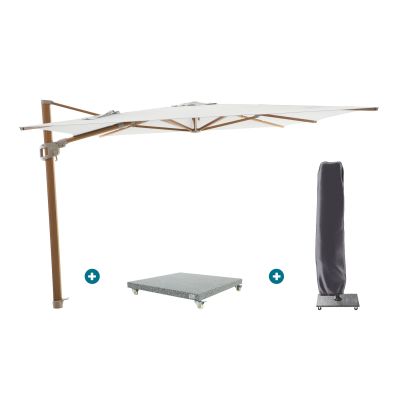 Perfect Shadow Ultra Eclipse Zweefparasol - 3x3m. - Woodlook/Soft Sand met Valencia voet en hoes