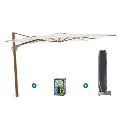 Perfect Shadow Ultra Eclipse Zweefparasol - 3x3m. - Woodlook/Soft Sand met ingraafvoet en hoes
