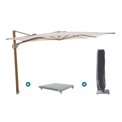 Perfect Shadow Ultra Eclipse Zweefparasol - 3x3m. - Woodlook/Urban Taupe met Valencia voet en hoes