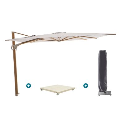 Perfect Shadow Ultra Eclipse Zweefparasol - 3x3m. - Woodlook/Urban Taupe met Murcia voet en hoes