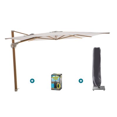 Perfect Shadow Ultra Eclipse Zweefparasol - 3x3m. - Woodlook/Urban Taupe met ingraafvoet en hoes