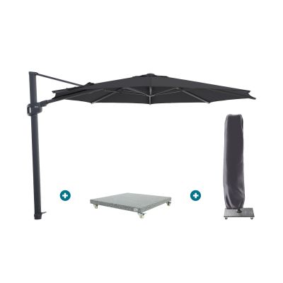Perfect Shadow Eclipse ronde zweefparasol Ø350 cm. - Antraciet/Ash black met Valencia voet en hoes