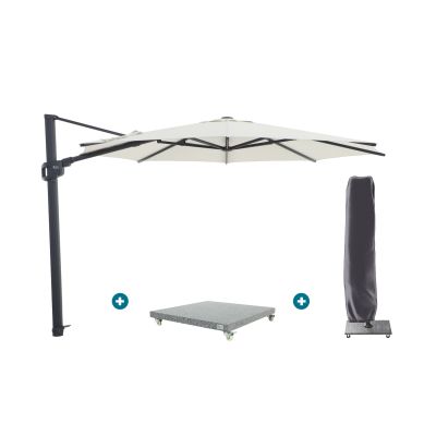 Perfect Shadow Eclipse ronde zweefparasol Ø350 cm. - Antraciet/Soft sand met Valencia voet en hoes