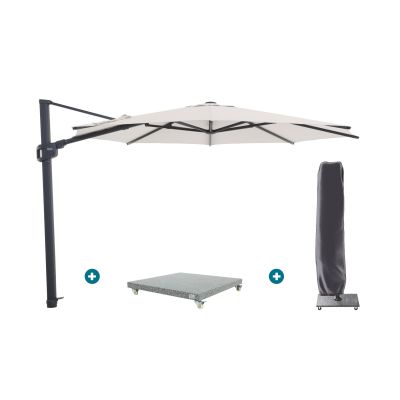 Perfect Shadow Eclipse ronde zweefparasol Ø350 cm. - Antraciet/Urban Taupe met Valencia voet en hoes