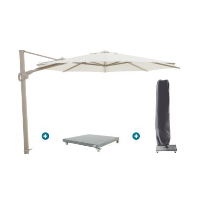 Perfect Shadow Eclipse ronde zweefparasol Ø350 cm. - Latte/Soft sand met Valencia voet en hoes