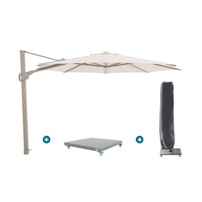 Perfect Shadow Eclipse ronde zweefparasol Ø350 cm. - Latte/Urban Taupe met Valencia voet en hoes