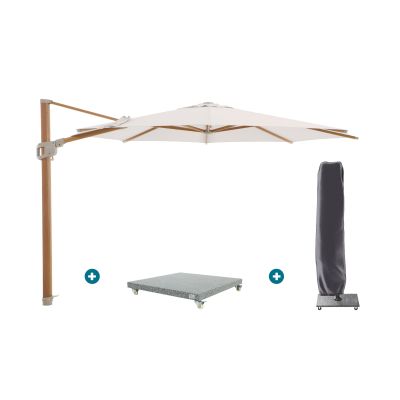 Perfect Shadow Eclipse ronde zweefparasol Ø350 cm. - Woodlook/Urban Taupe met Valencia voet en hoes