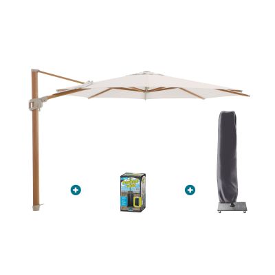 Perfect Shadow Eclipse ronde zweefparasol Ø350 cm. - Woodlook/Urban Taupe met ingraafvoet en hoes
