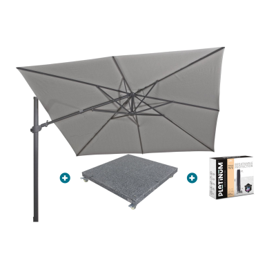 4-Seasons zweefparasol Siesta Premium 300 x 300 - Charcoal met voet en hoes