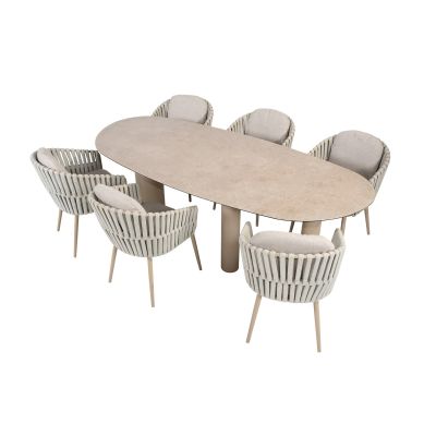 Taste Eva/Denia 6-persoons organische (mango-vorm) tuinset 240x105 cm. - Latte