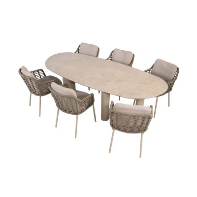 Taste Puglia/Denia 6-persoons organische (mango-vorm) tuinset 240x105 cm. - Latte