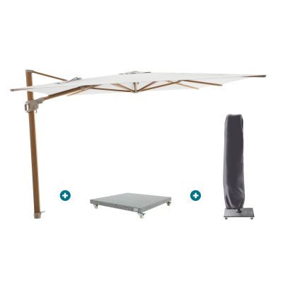 Perfect Shadow Ultra Eclipse Zweefparasol - 4x3m. - Woodlook/Soft Sand met Valencia voet en hoes