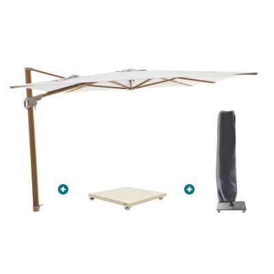 Perfect Shadow Ultra Eclipse Zweefparasol - 4x3m. - Woodlook/Soft Sand met Murcia voet en hoes