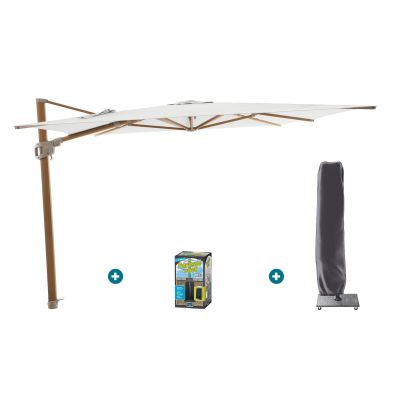 Perfect Shadow Ultra Eclipse Zweefparasol - 4x3m. - Woodlook/Soft Sand met ingraafvoet en hoes