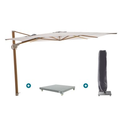 Perfect Shadow Ultra Eclipse Zweefparasol - 4x3m. - Woodlook/Urban Taupe met Valencia voet en hoes