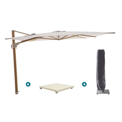 Perfect Shadow Ultra Eclipse Zweefparasol - 4x3m. - Woodlook/Urban Taupe met Murcia voet en hoes
