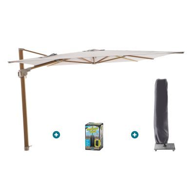 Perfect Shadow Ultra Eclipse Zweefparasol - 4x3m. - Woodlook/Urban Taupe met ingraafvoet en hoes