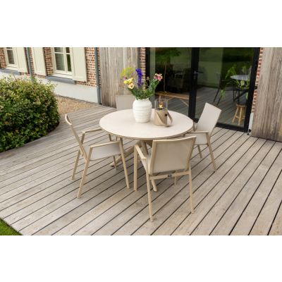 Atmos/Dublin ronde stapelbare tuinset voor 4 personen 120 cm.- Latte