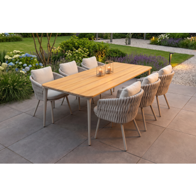 Baya/Alaska rope dining tuinset voor 6 personen 240x100 cm. - Mokka (OP=OP)