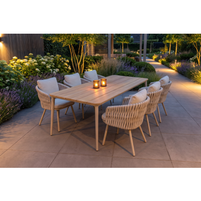 Baya/Alaska rope dining tuinset voor 6 personen 240x100 cm. - Mokka (OP=OP)