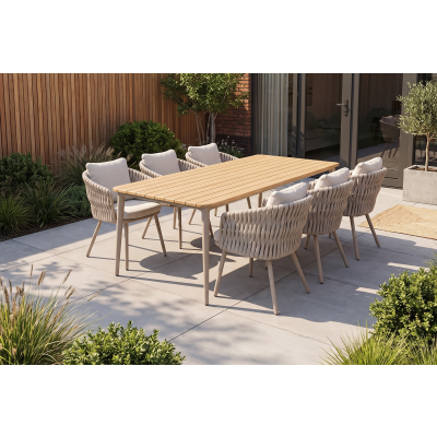 Baya/Alaska rope dining tuinset voor 6 personen 240x100 cm. - Mokka (OP=OP)