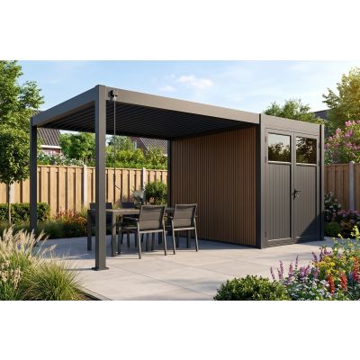 Advance lamellen overkapping 3,6x4 m. incl. berging 3,6x2 m. Aluminium - Antraciet