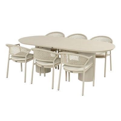 Hartman Taragona/Valencia ovale stapelbare tuinset voor 6 personen 220x100 cm. - Sand