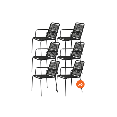 Set van 6 - Denver Rope stapelbare stoel - Zwart