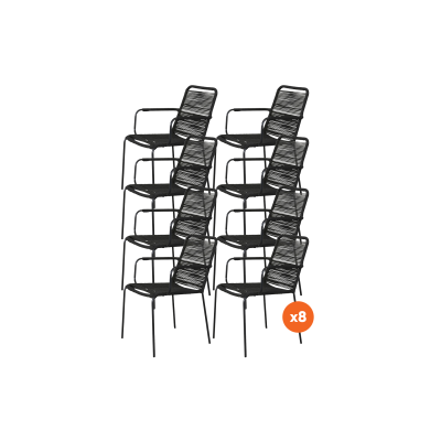 Set van 8 - Denver Rope stapelbare stoel - Zwart