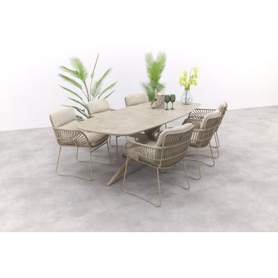 4SO Murcia/Prado Deens ovale 6-persoons tuinset 240x105 cm. - Latte