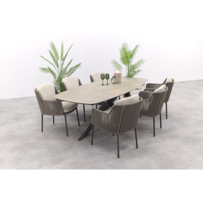 4SO Bernini/Prado Deens ovale 6-persoons tuinset 240x105 cm. - Terre