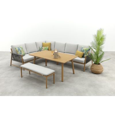 GI Bahama lounge-/diningset met sportbankje - Valley Sand/Teak look