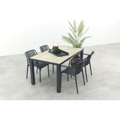 Stripe/Nola stapelbare tuinset 160x90 cm. - Antraciet/Houtlook