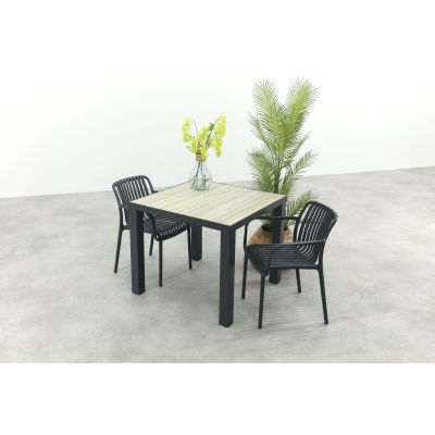 Stripe/Nola stapelbare tuinset 90x90 cm. - Antraciet/Houtlook