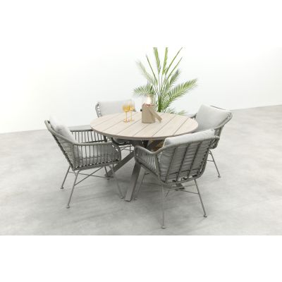 GI Margriet/Edison ronde 4-persoons wicker dining tuinset Ø122 cm. - Taupe
