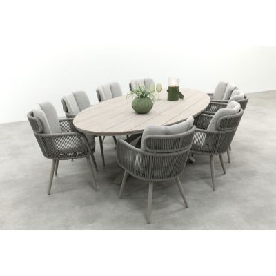 GI Linares/Edison 8-persoons ovale rope tuinset 280x140 cm. - Taupe