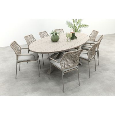 GI Swifty/Edison 8-persoons ovale stapelbare tuinset 280x140 cm. - Taupe