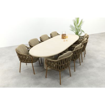 4SO Biarritz/Hampton 8-persoons ovale dining tuinset 300x110 cm. - Amber/Mortex