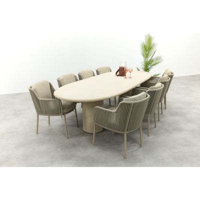 4SO Bernini/Hampton 8-persoons ovale dining tuinset 300x110 cm. - Latte/Mortex