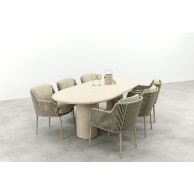 4SO Bernini/Hampton 6-persoons ovale dining tuinset 240x105 cm. - Latte/Mortex