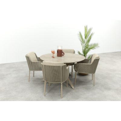 4SO Bernini/Prado 4-persoons ronde dining tuinset Ø130 cm. - Latte