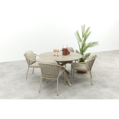 Pisa/Prado 4-persoons ronde dining tuinset Ø130 cm. - Latte