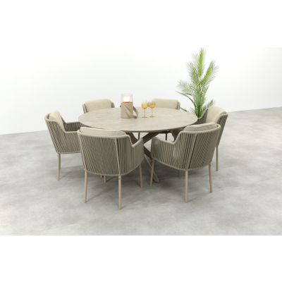 4SO Bernini/Prado 6-persoons ronde dining tuinset Ø160 cm. - Latte