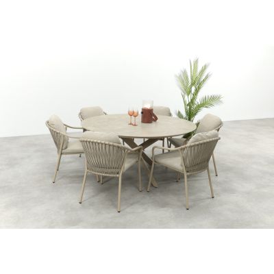 Pisa/Prado 6-persoons ronde dining tuinset Ø160 cm. - Latte