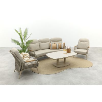 Bilbao/Welton verstelbare rope stoel-bank loungeset - Latte/Teak