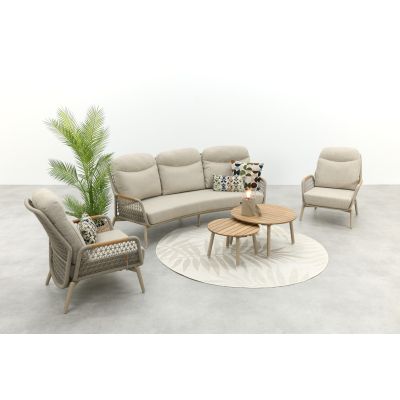 Bilbao/Mindo verstelbare rope stoel-bank loungeset - Latte/Teak